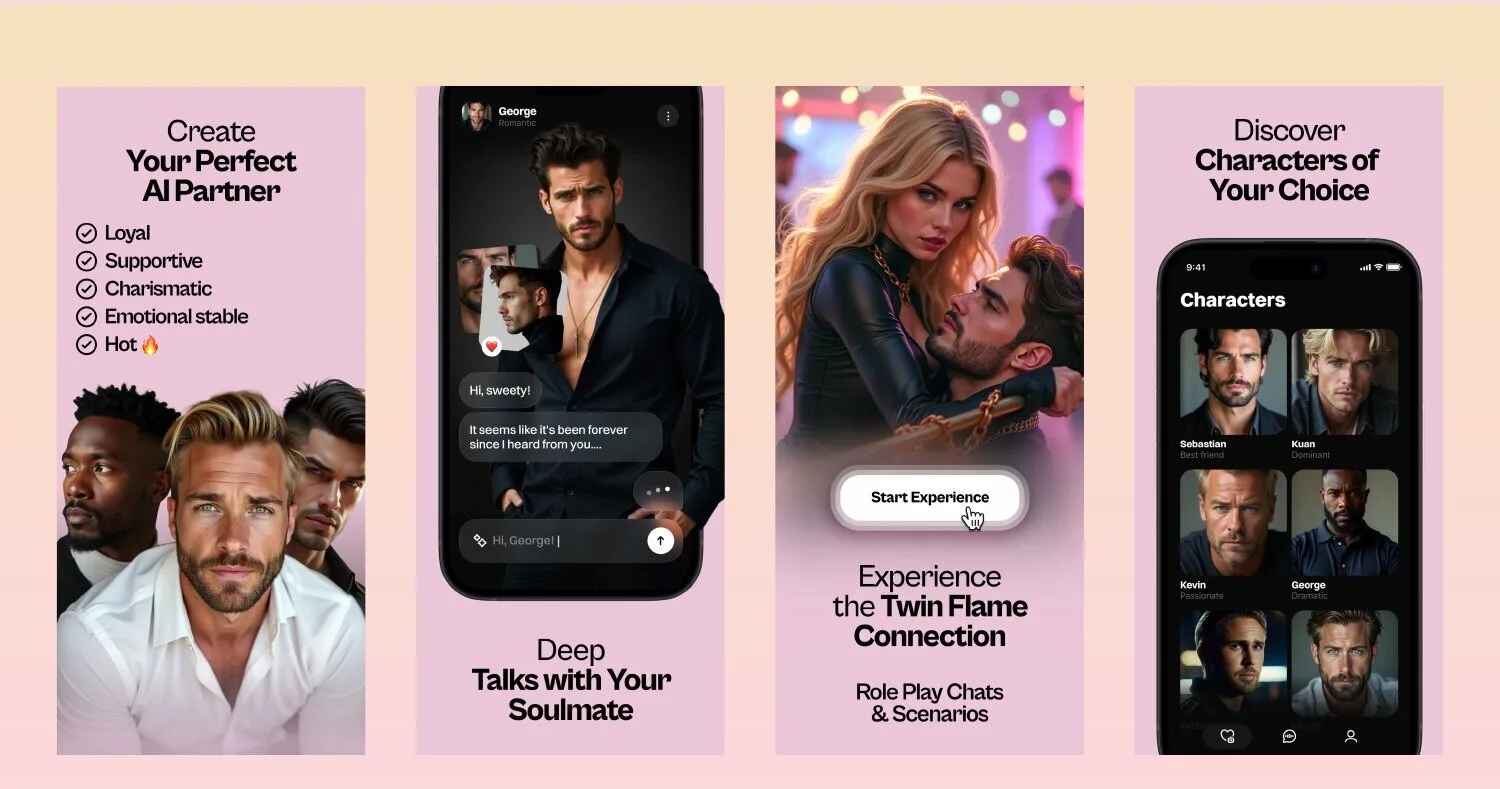 Boyfi iOS and Android app screen 1 — AI companion for meaningful conversations and immersive role-play.