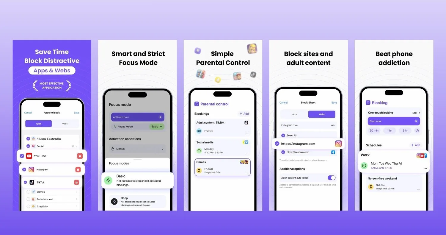 Screen Time Limit: Focus Mode iOS app screen 1 — Block apps, set limits, and build focus sessions — with parental controls.