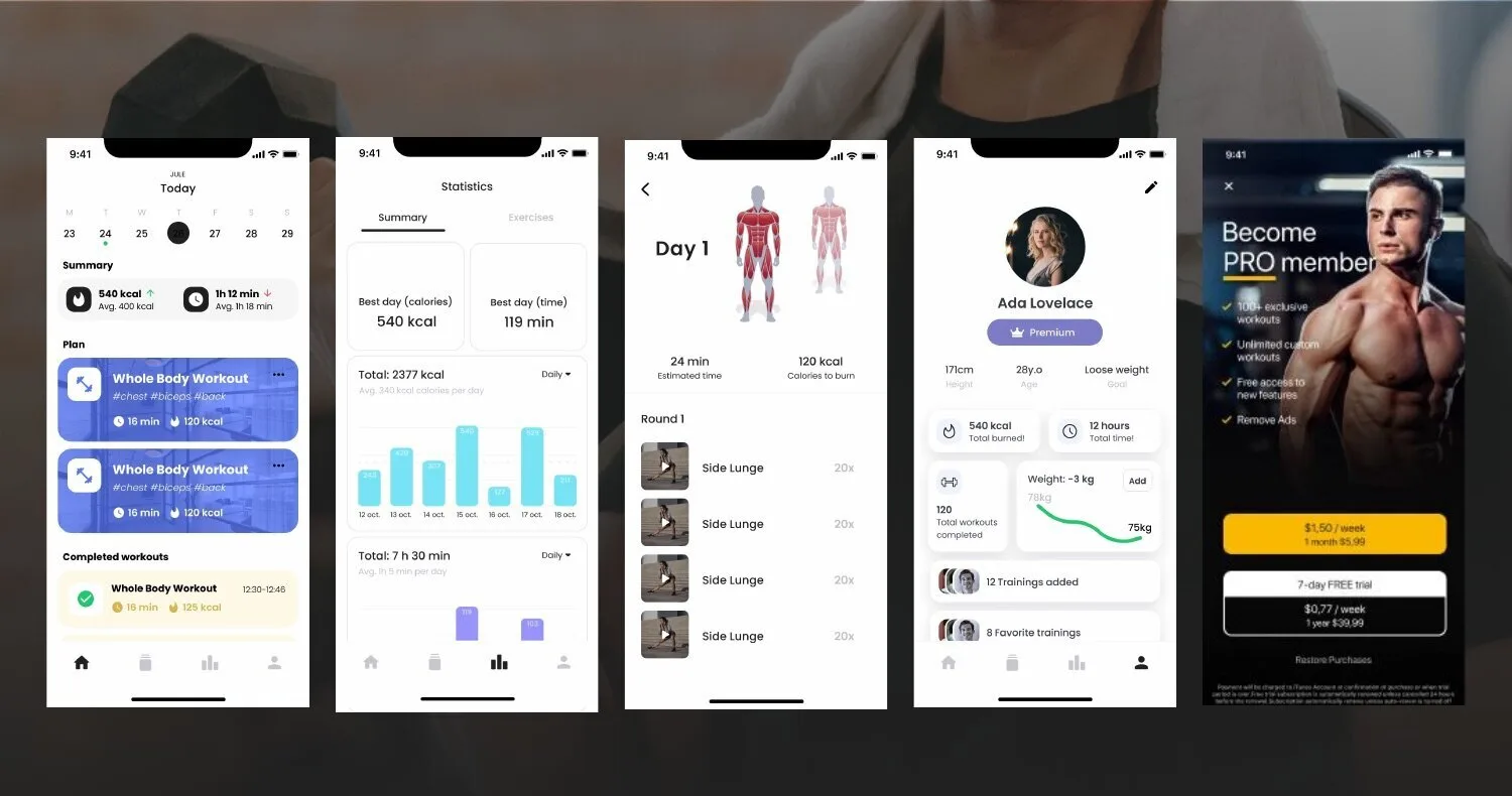MyCoach iOS and Android app screen 2 — Personalized workout plans, recovery tracking, and 250+ exercises.